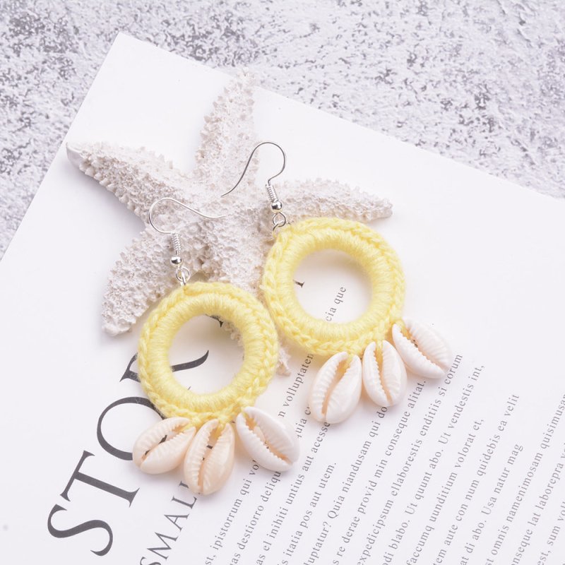 Handmade Ethnic Style Retro Braided Shell Earrings-Jewearrings