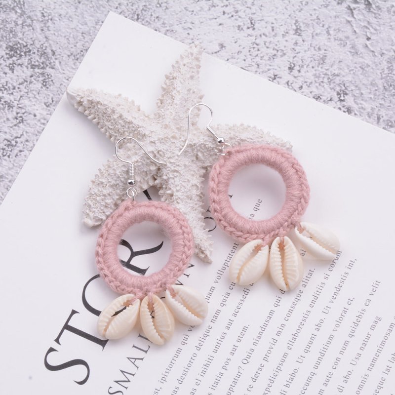 Handmade Ethnic Style Retro Braided Shell Earrings-Jewearrings