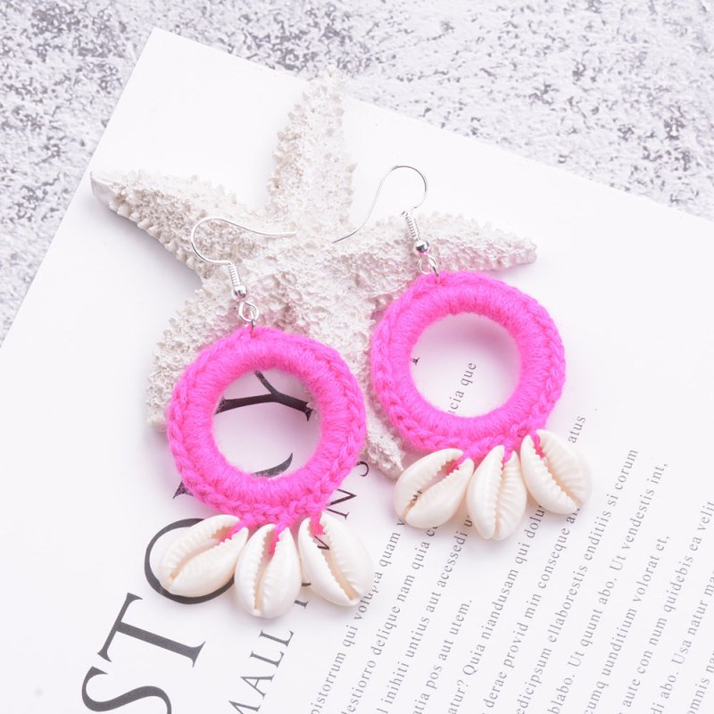 Handmade Ethnic Style Retro Braided Shell Earrings-Jewearrings