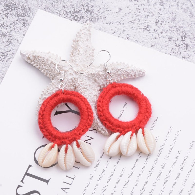 Handmade Ethnic Style Retro Braided Shell Earrings-Jewearrings