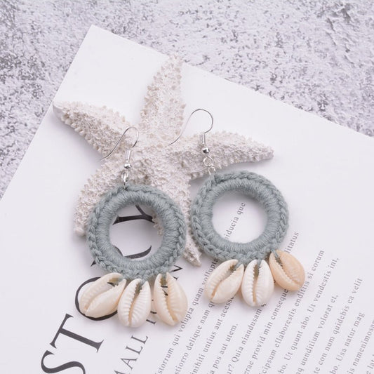 Handmade Ethnic Style Retro Braided Shell Earrings-Jewearrings