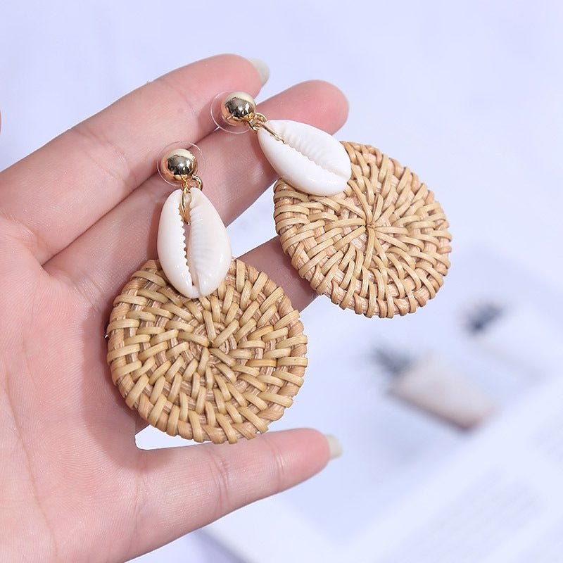 Handmade Geometric Shell Rattan Woven European And American Earrings Women's Simple Round Net Red Korean Earrings Jewelry On Behalf Of-Jewearrings