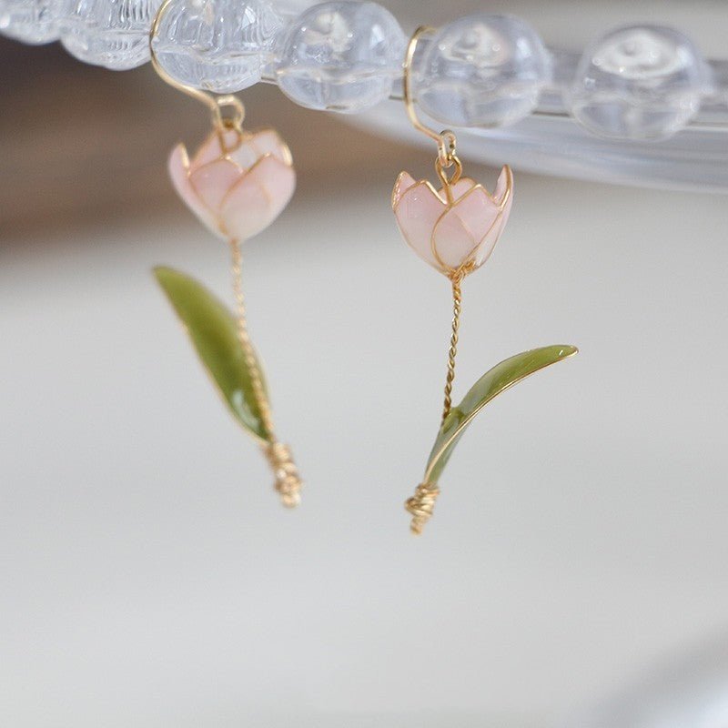 Handmade Tulip Vintage Flower Stud Earrings-Jewearrings