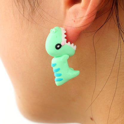 Handmade Tyrannosaurus Rex Cute Blue Soft Pottery Earrings-Jewearrings