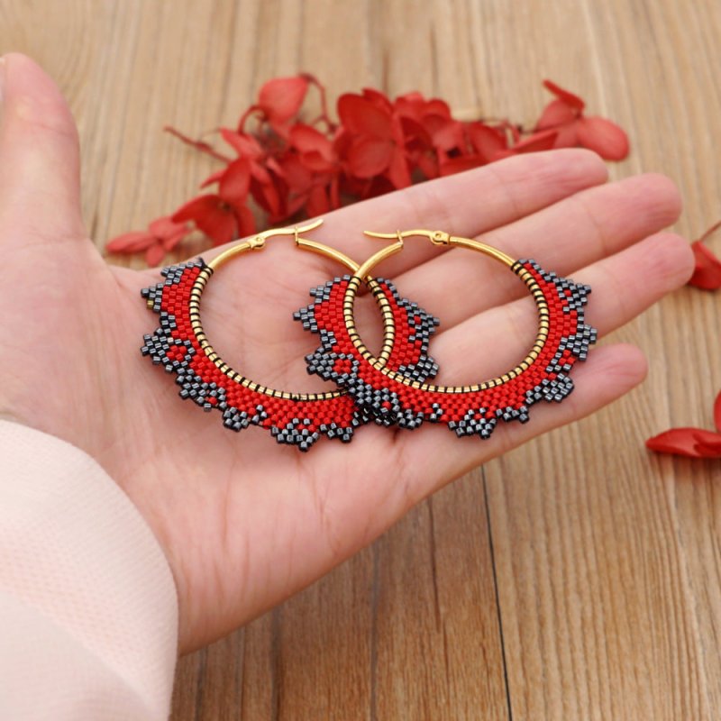 Handmade Woven Beaded Hoop Earrings-Jewearrings