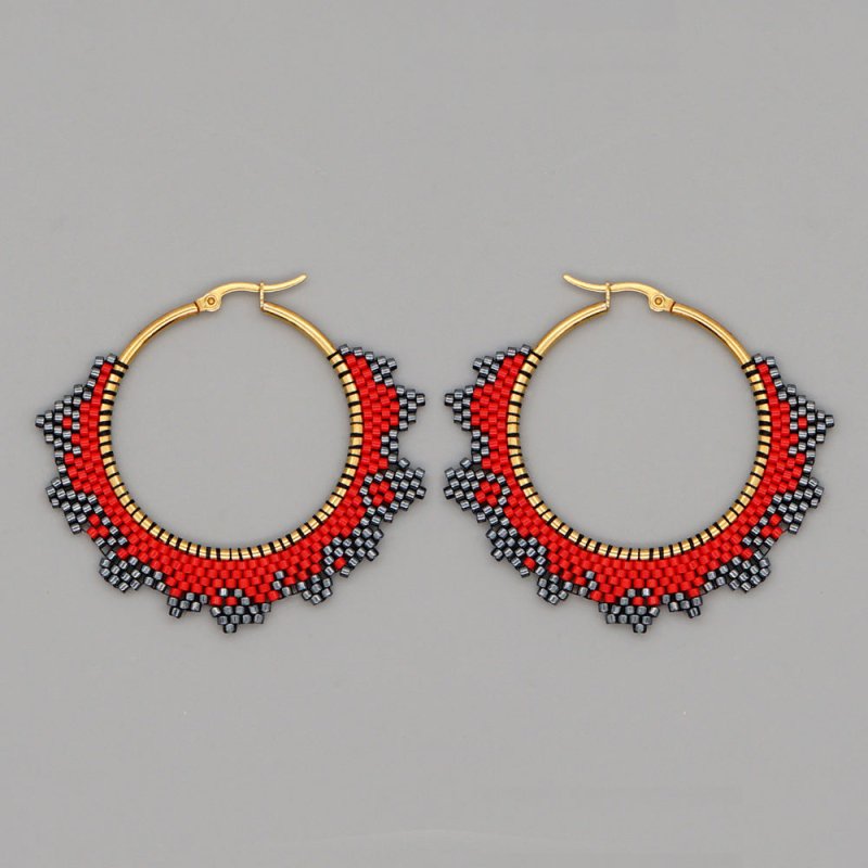 Handmade Woven Beaded Hoop Earrings-Jewearrings