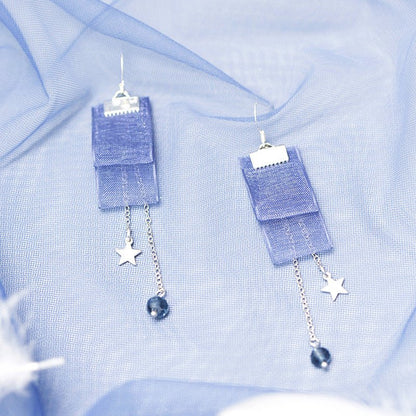 Haze blue fur ball earrings-Jewearrings