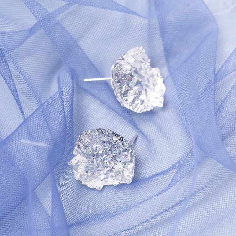 Haze blue fur ball earrings-Jewearrings