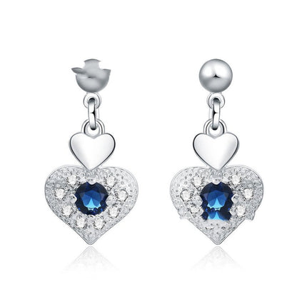 Heart Shaped Blue Zircon Stud Earrings Boutique Jewelry-Jewearrings