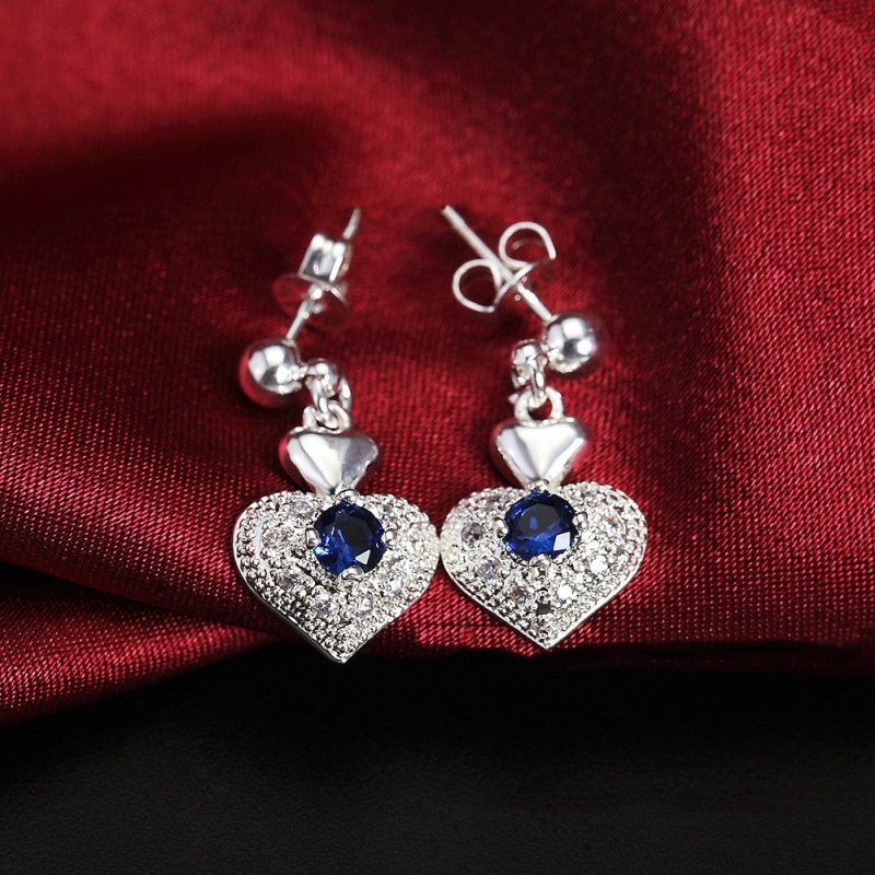 Heart Shaped Blue Zircon Stud Earrings Boutique Jewelry-Jewearrings