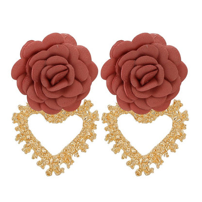 Heart Shaped Flower Stud Earrings-Jewearrings