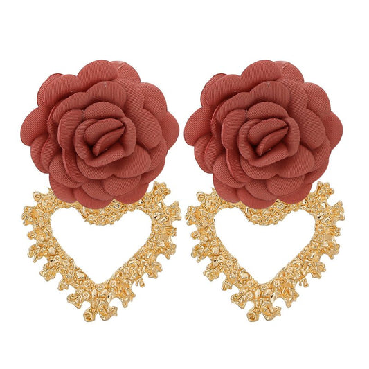 Heart Shaped Flower Stud Earrings-Jewearrings