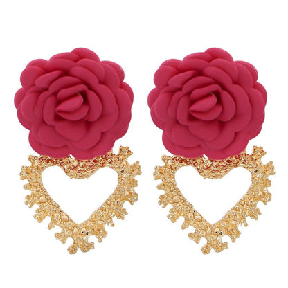 Heart Shaped Flower Stud Earrings-Jewearrings