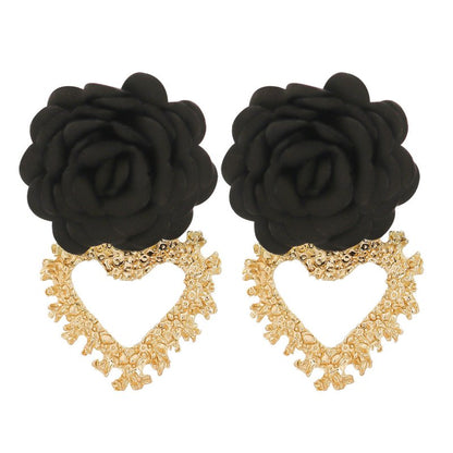 Heart Shaped Flower Stud Earrings-Jewearrings