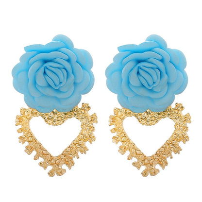 Heart Shaped Flower Stud Earrings-Jewearrings