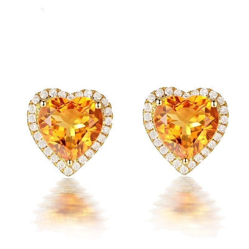 Heart-Shaped Topaz Studs With Diamond Earrings-Jewearrings