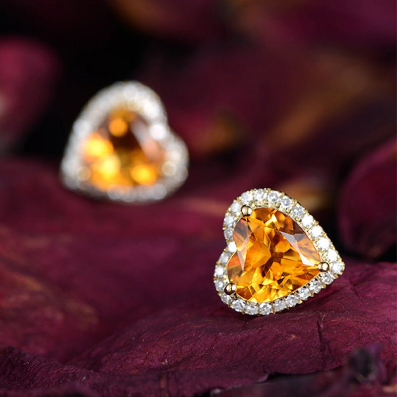 Heart-Shaped Topaz Studs With Diamond Earrings-Jewearrings