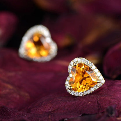 Heart-Shaped Topaz Studs With Diamond Earrings-Jewearrings