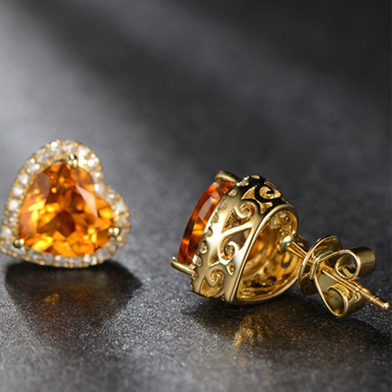 Heart-Shaped Topaz Studs With Diamond Earrings-Jewearrings