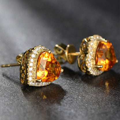 Heart-Shaped Topaz Studs With Diamond Earrings-Jewearrings