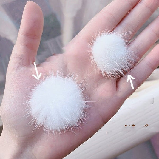 Heart-warming Girl Mink Velvet Full Big Hair Ball Bow Ribbon Love Earrings-Jewearrings