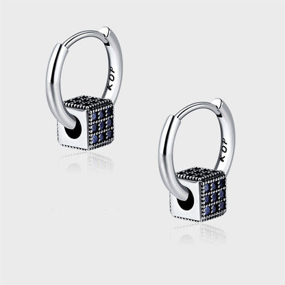 Heavy Industrial S925 Sterling Silver Spinel Blue Full Zirconium Stereo Square Round Ear Clasp Female Earrings-Jewearrings