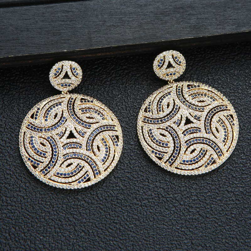 Heavy Industry Three-dimensional Totem Stitching Zircon All-match Big Circle Earrings-Jewearrings