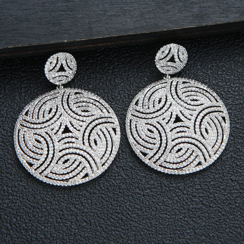 Heavy Industry Three-dimensional Totem Stitching Zircon All-match Big Circle Earrings-Jewearrings