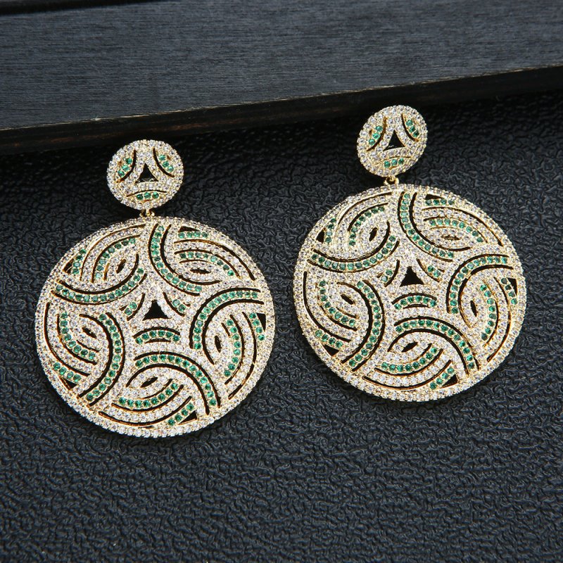 Heavy Industry Three-dimensional Totem Stitching Zircon All-match Big Circle Earrings-Jewearrings