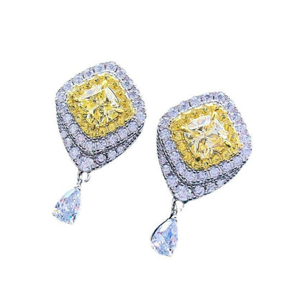 High Carbon Diamond Yellow Diamond Stud Earrings Female Light Luxury S925 Silver Ear Jewelry-Jewearrings