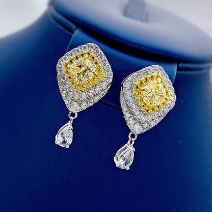 High Carbon Diamond Yellow Diamond Stud Earrings Female Light Luxury S925 Silver Ear Jewelry-Jewearrings