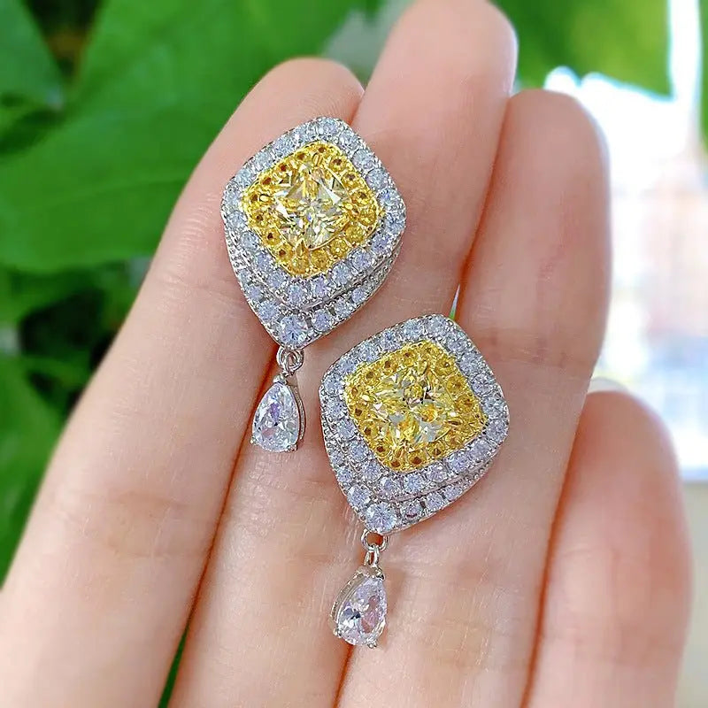 High Carbon Diamond Yellow Diamond Stud Earrings Female Light Luxury S925 Silver Ear Jewelry-Jewearrings