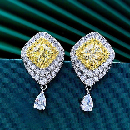 High Carbon Diamond Yellow Diamond Stud Earrings Female Light Luxury S925 Silver Ear Jewelry-Jewearrings