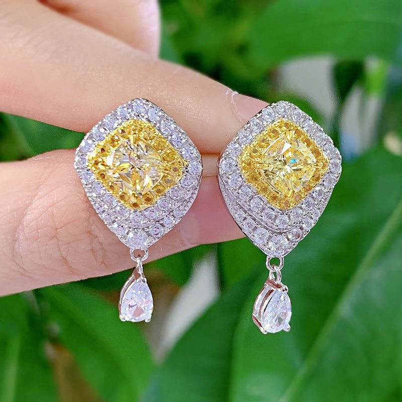 High Carbon Diamond Yellow Diamond Stud Earrings Female Light Luxury S925 Silver Ear Jewelry-Jewearrings