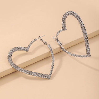 High Class Exaggerated Diamond Studded Love Earrings-Jewearrings