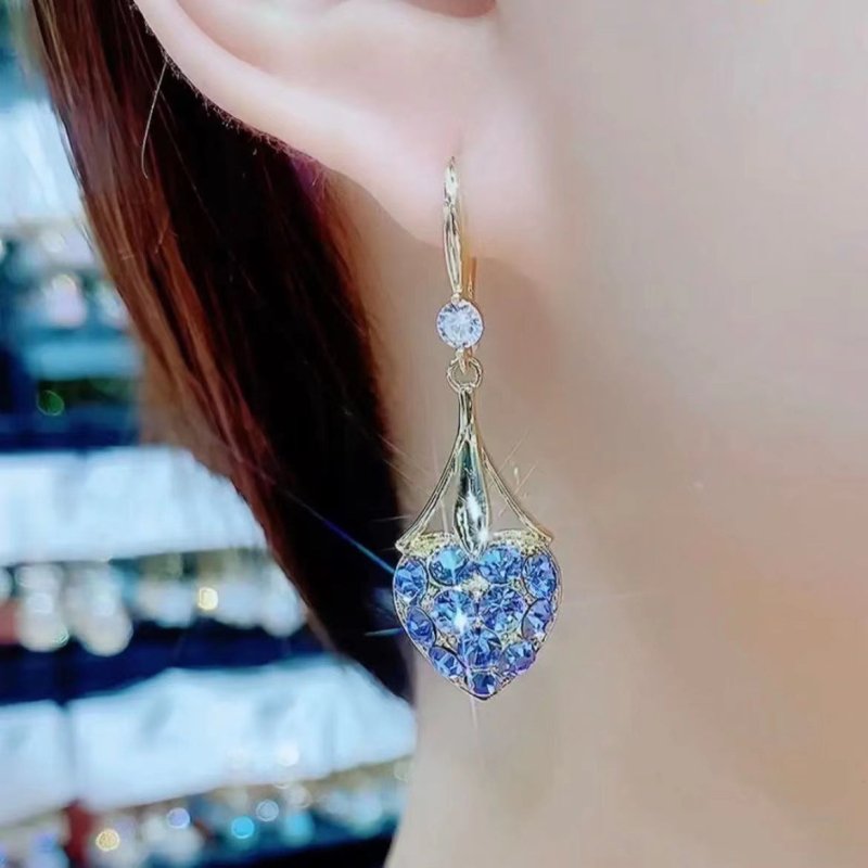 High-end Super Blue Full Diamond Love Earrings-Jewearrings