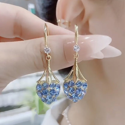 High-end Super Blue Full Diamond Love Earrings-Jewearrings