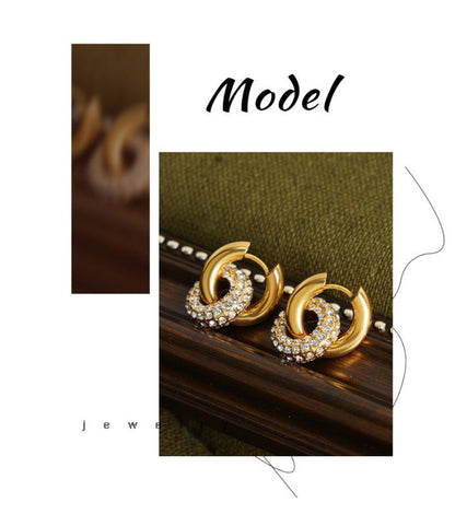 High-grade Light Luxury Personality Titanium Steel Gold-plated Diamond Round Versatile Earrings-Jewearrings