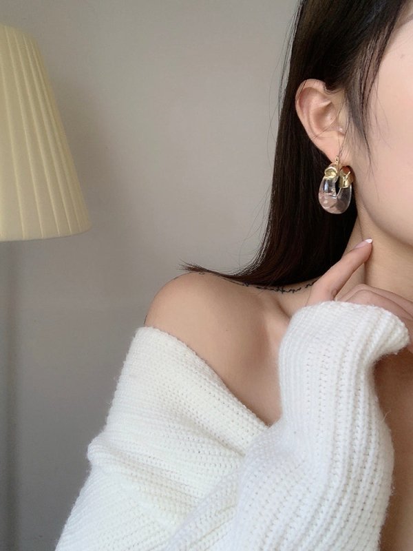 High Sense Of Amber Acrylic Stitching Earrings Women-Jewearrings