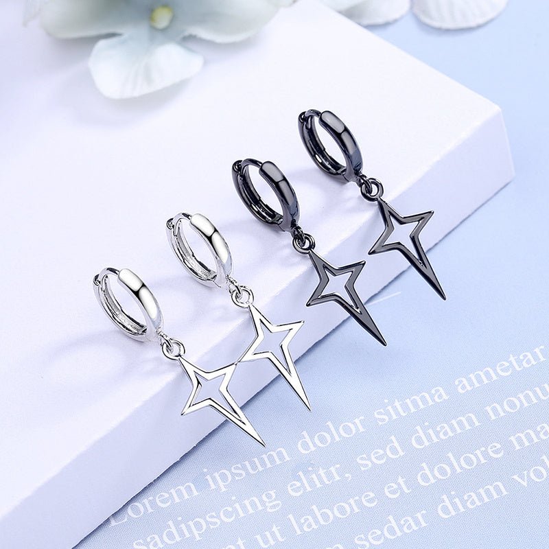 Hip Hip Men Earrings Jewelry Punk Silver Black Hollow Star Cross Pendant Small Hoop Stud Earrings For Women-Jewearrings