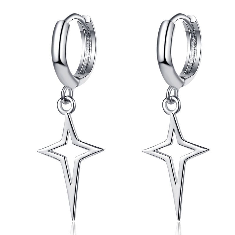 Hip Hip Men Earrings Jewelry Punk Silver Black Hollow Star Cross Pendant Small Hoop Stud Earrings For Women-Jewearrings