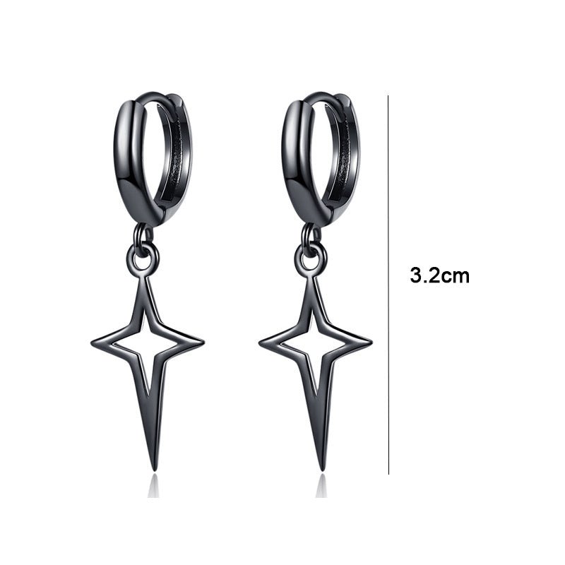 Hip Hip Men Earrings Jewelry Punk Silver Black Hollow Star Cross Pendant Small Hoop Stud Earrings For Women-Jewearrings