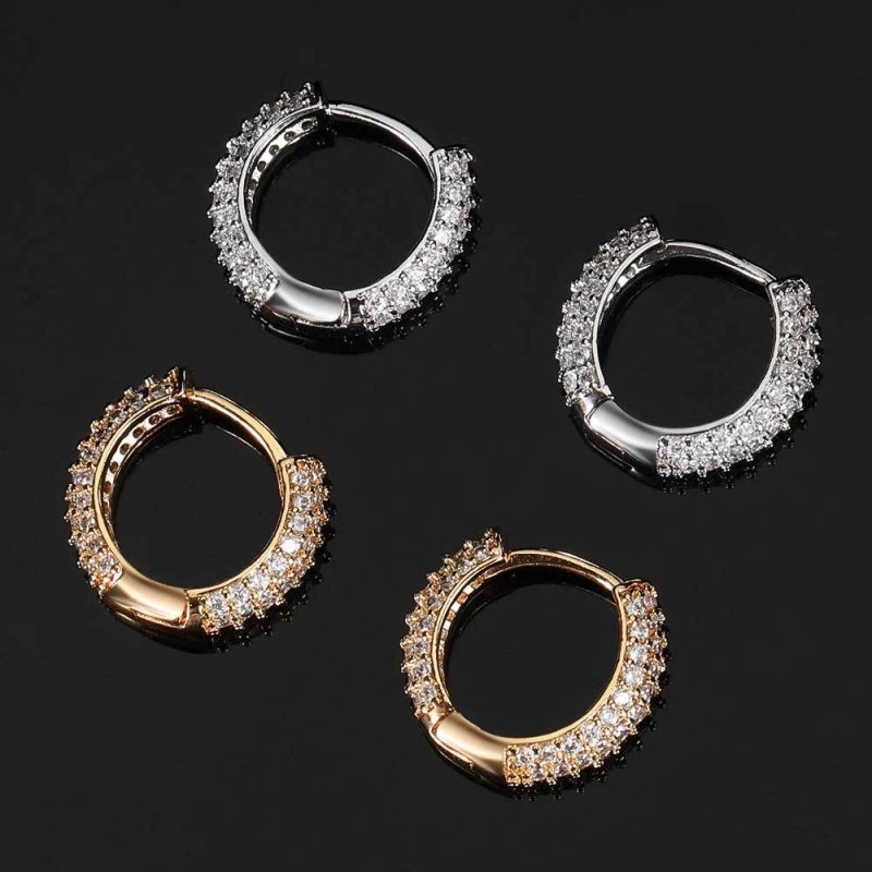 Hip Hop Hoop Earrings Four Row Micro Setting-Jewearrings