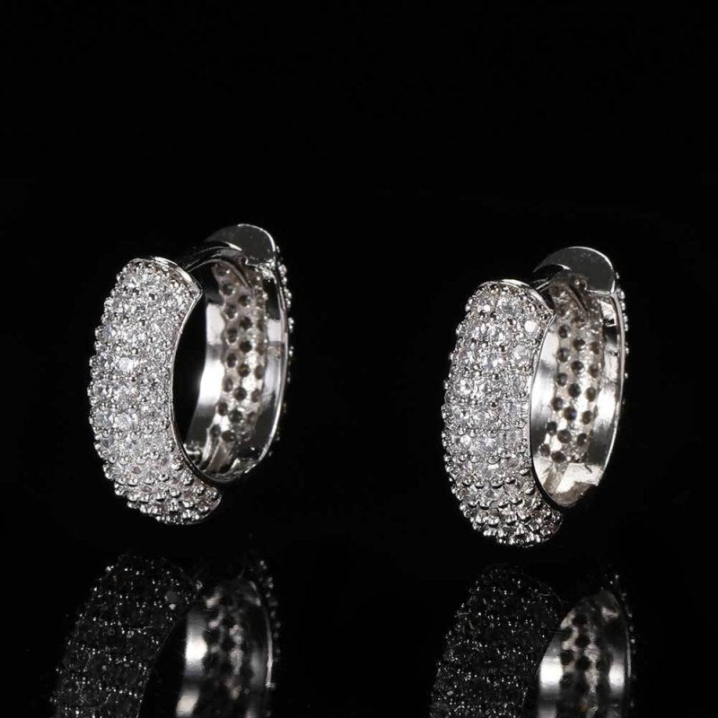 Hip Hop Hoop Earrings Four Row Micro Setting-Jewearrings