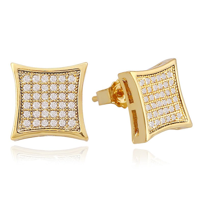 HIPHOP Men's And Women's Stud Earrings With Gold Plated Silver And Diamonds-Jewearrings