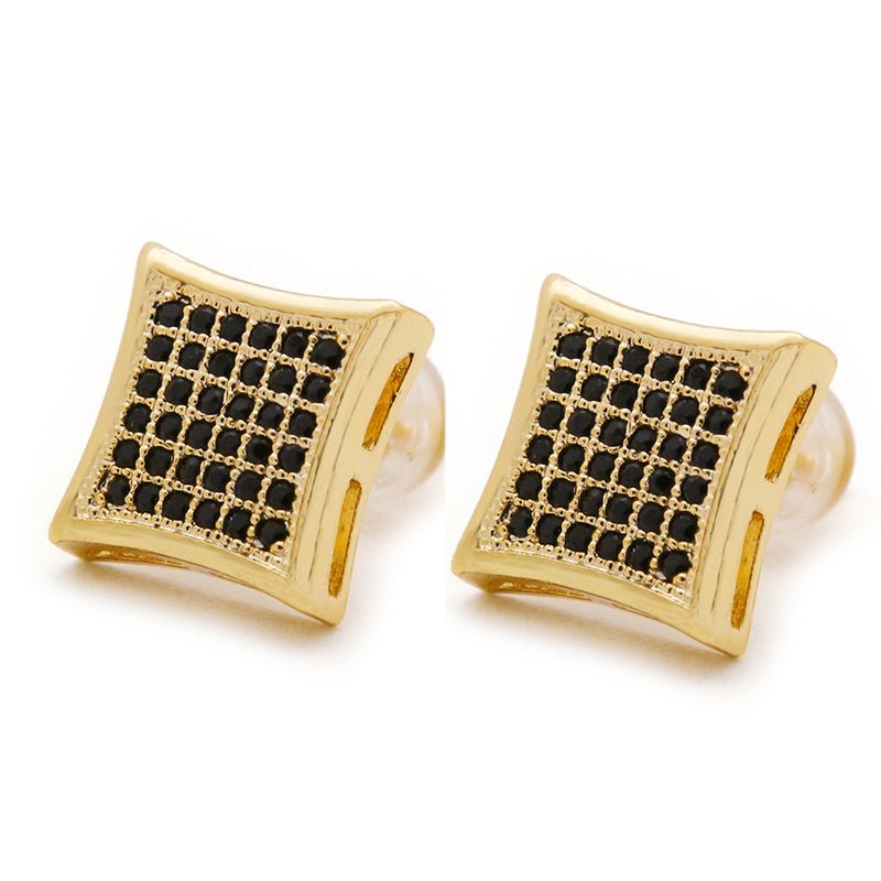 HIPHOP Men's And Women's Stud Earrings With Gold Plated Silver And Diamonds-Jewearrings