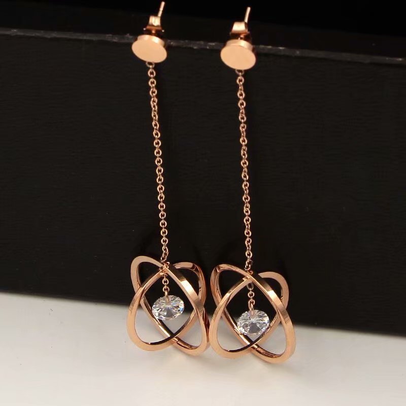 Hollow Ball Hanging Single Diamond Zircon Rose Gold Earrings-Jewearrings