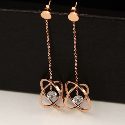 Hollow Ball Hanging Single Diamond Zircon Rose Gold Earrings-Jewearrings