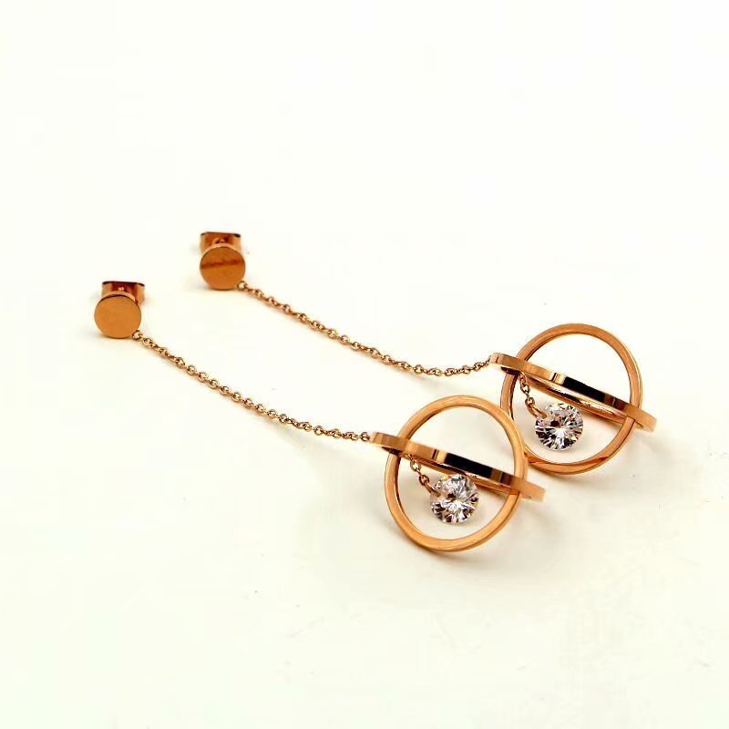 Hollow Ball Hanging Single Diamond Zircon Rose Gold Earrings-Jewearrings