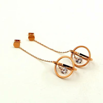 Hollow Ball Hanging Single Diamond Zircon Rose Gold Earrings-Jewearrings